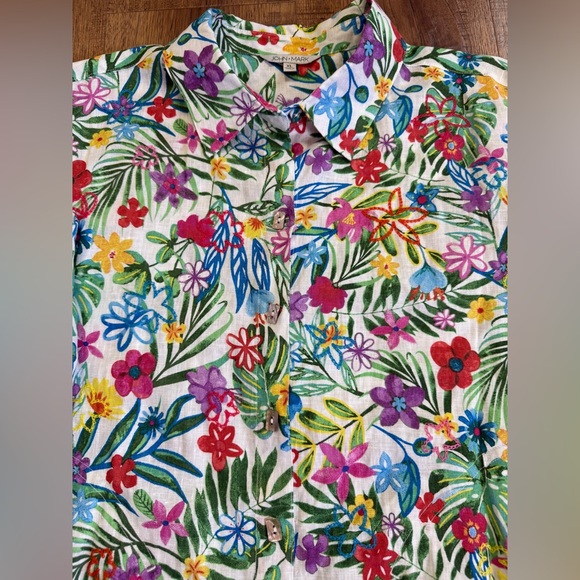 JHON MARK Floral Button Collared Blouse Multicolor 100 % Linen XL Long Sleeve - Picture 9 of 13